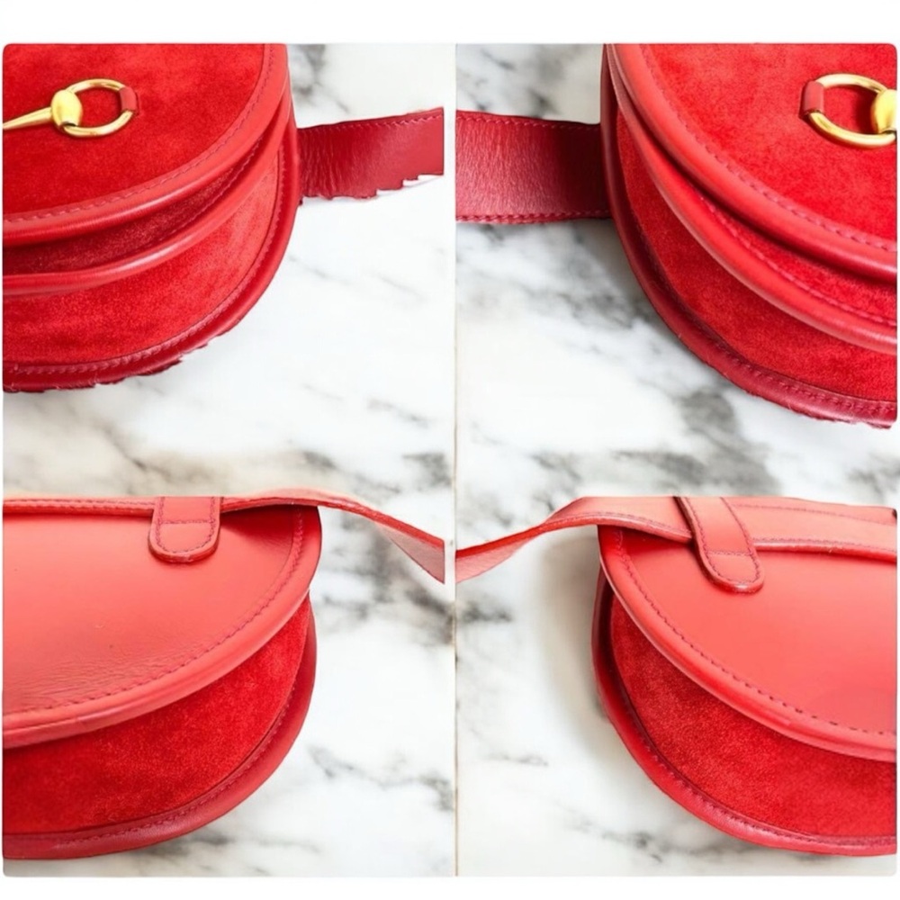 Gucci Horsebit Suede Waist Bag Mini Saddle Clutch Leather Red Gold Vintage COA - Picture 4 of 16